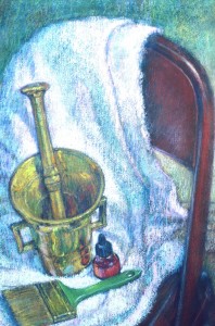 Still Life with Folding Chair - pastel by Phil Kantz